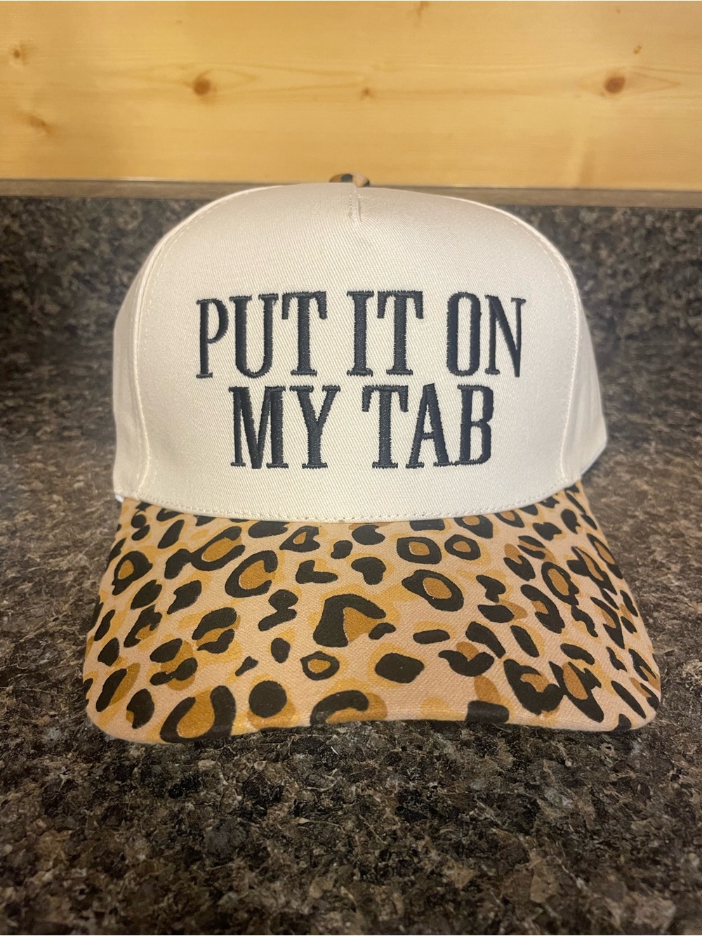 Leopard Brim Trucker Hat - White "Put It On My Tab"